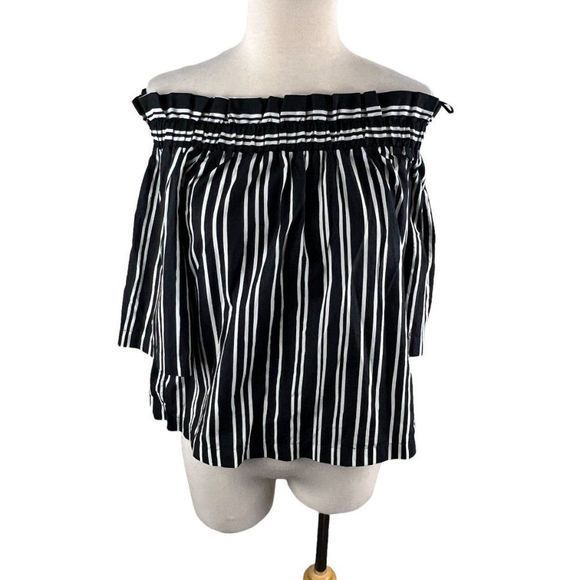 H&M Black White Striped Off‎ Shoulder Blouse (4) - Picture 8 of 8